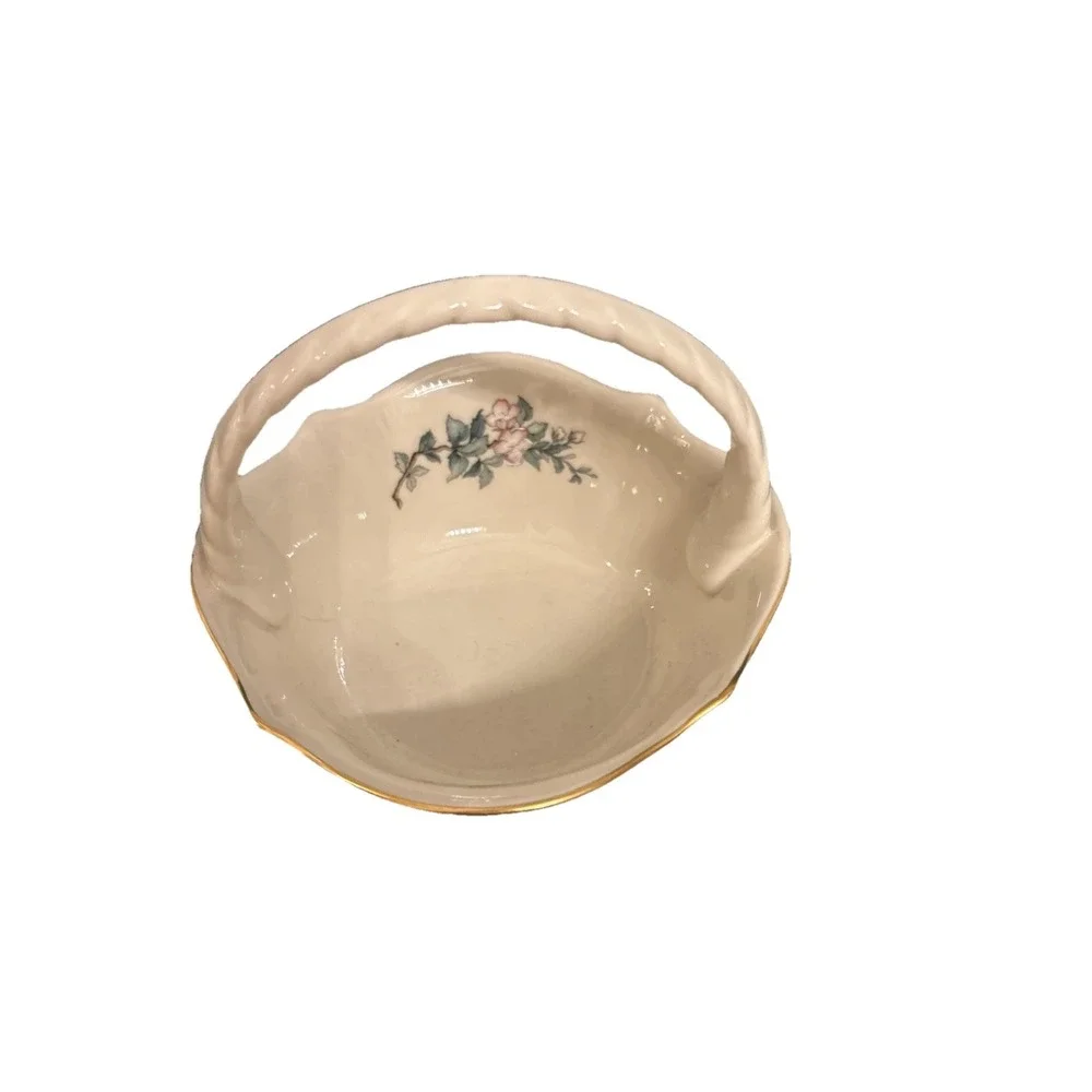 Lenox Serenade Bridal Basket Dish  W Handle‎ Decorated Birds 24k Gold Accent USA